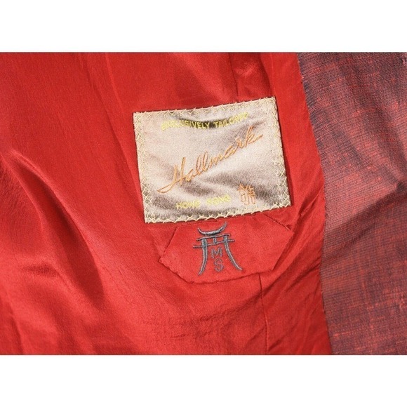 Vintage 50s Red Silk Sharkskin Boxy Jacket Hong Kong Hallmark Tag Sz L - Hey Viv - Picture 6 of 7